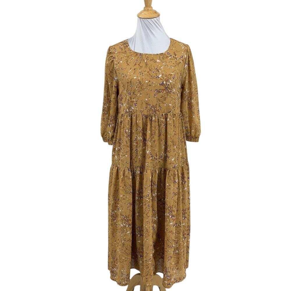 Code X Mode Dress Womens XS Extra Small Floral Tiered Puff Sleeve Pockets Midi